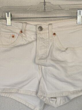 Levi's 501 White Denim Button Fly High Rise Cuffed Jean Shorts Size 26